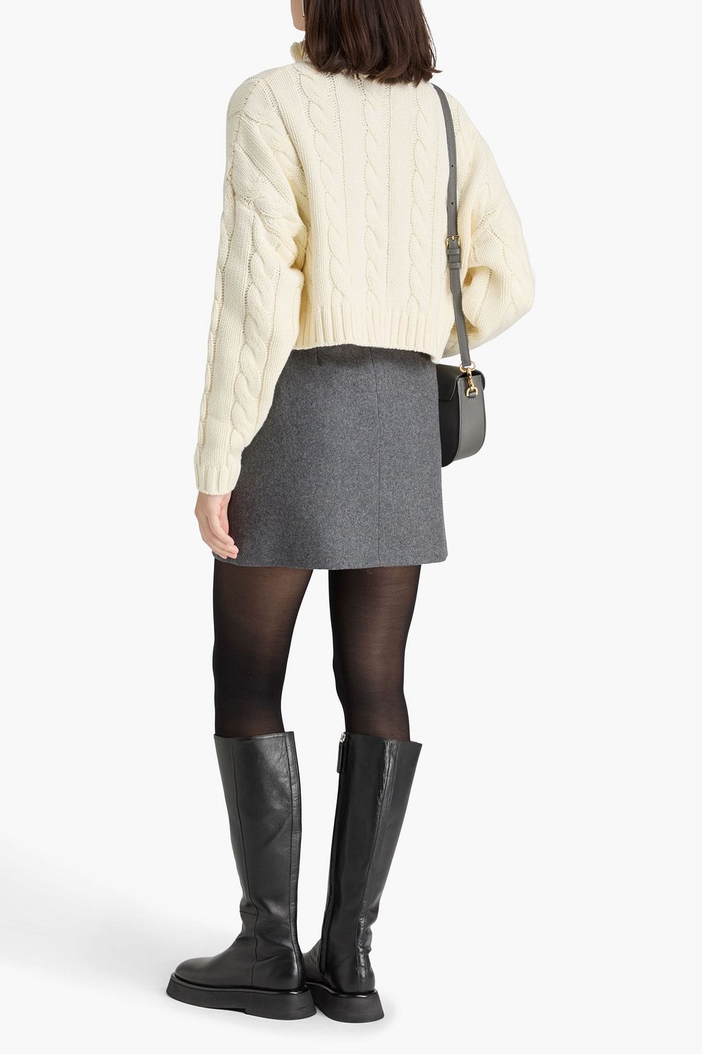 STAUD Cropped cable-knit cotton-blend half-zip sweater