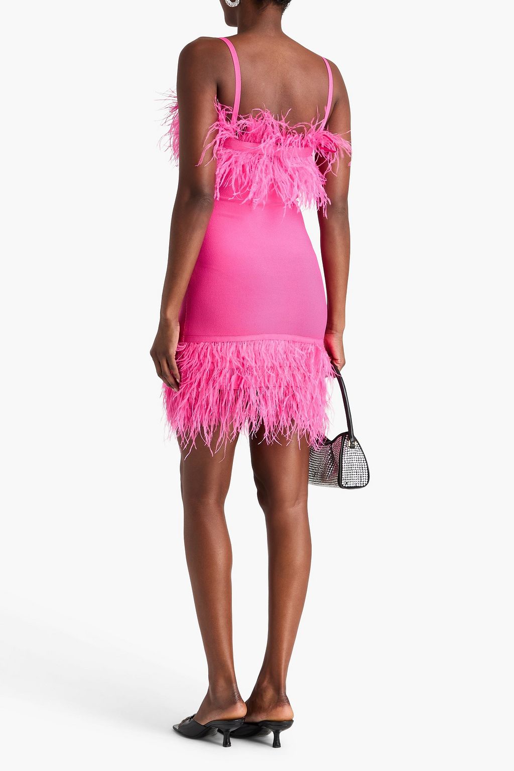 STAUD Etta feather-embellished knitted mini dress