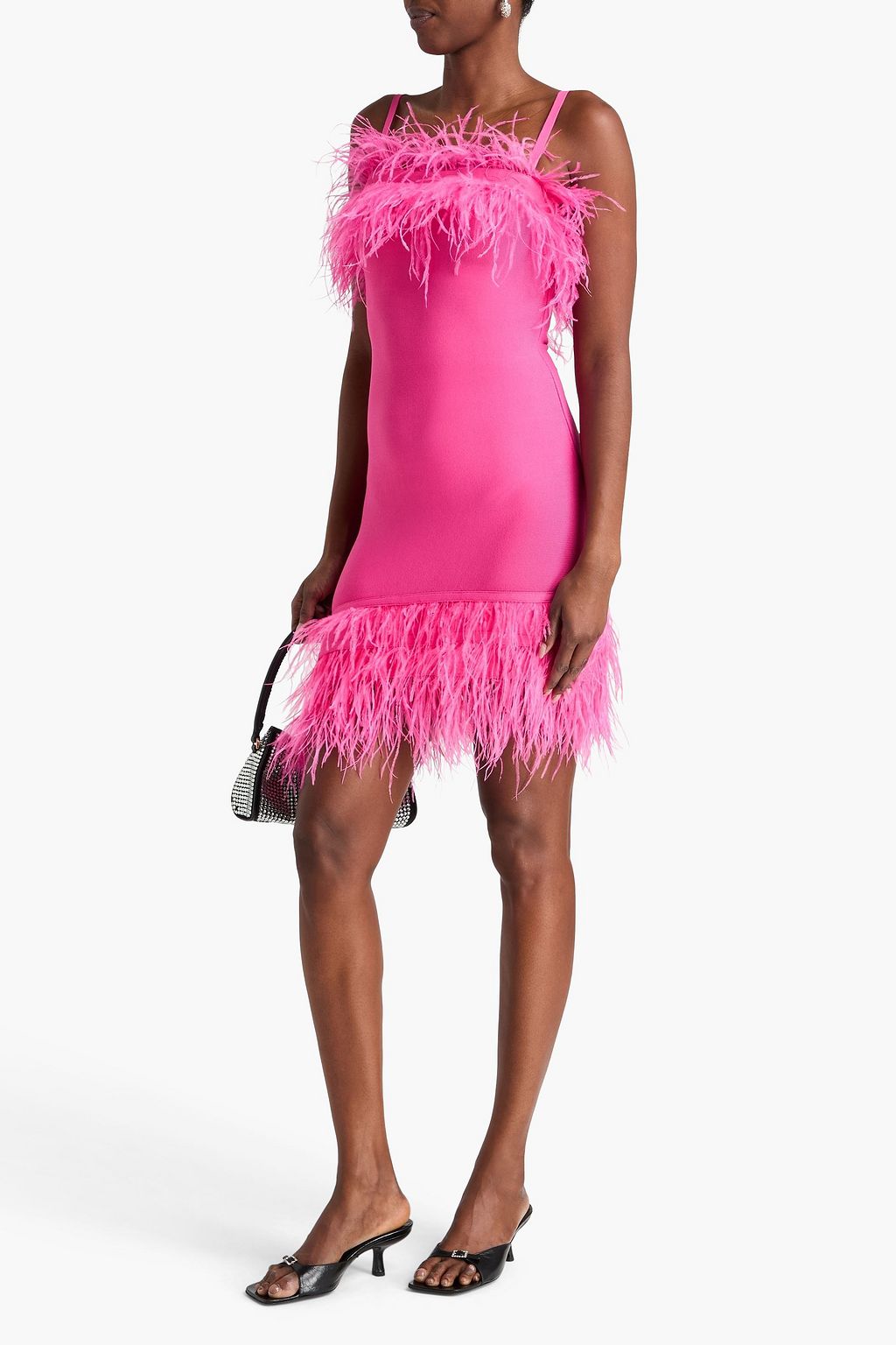 STAUD Etta feather-embellished knitted mini dress