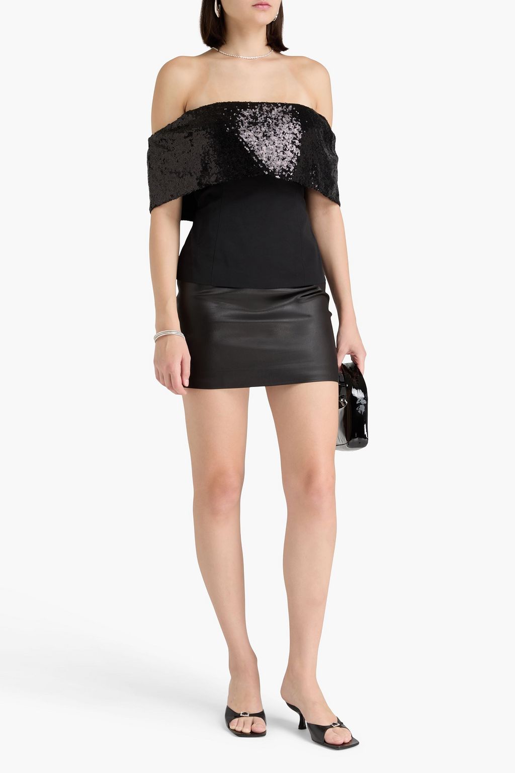 STAUD 오프 더 숄더 시퀸 장식 코튼 혼방 파유 탑