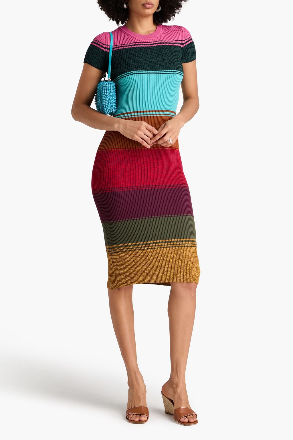 STAUD Midikleid „Colleen“ aus Rippstrick in Colour-Block-Optik