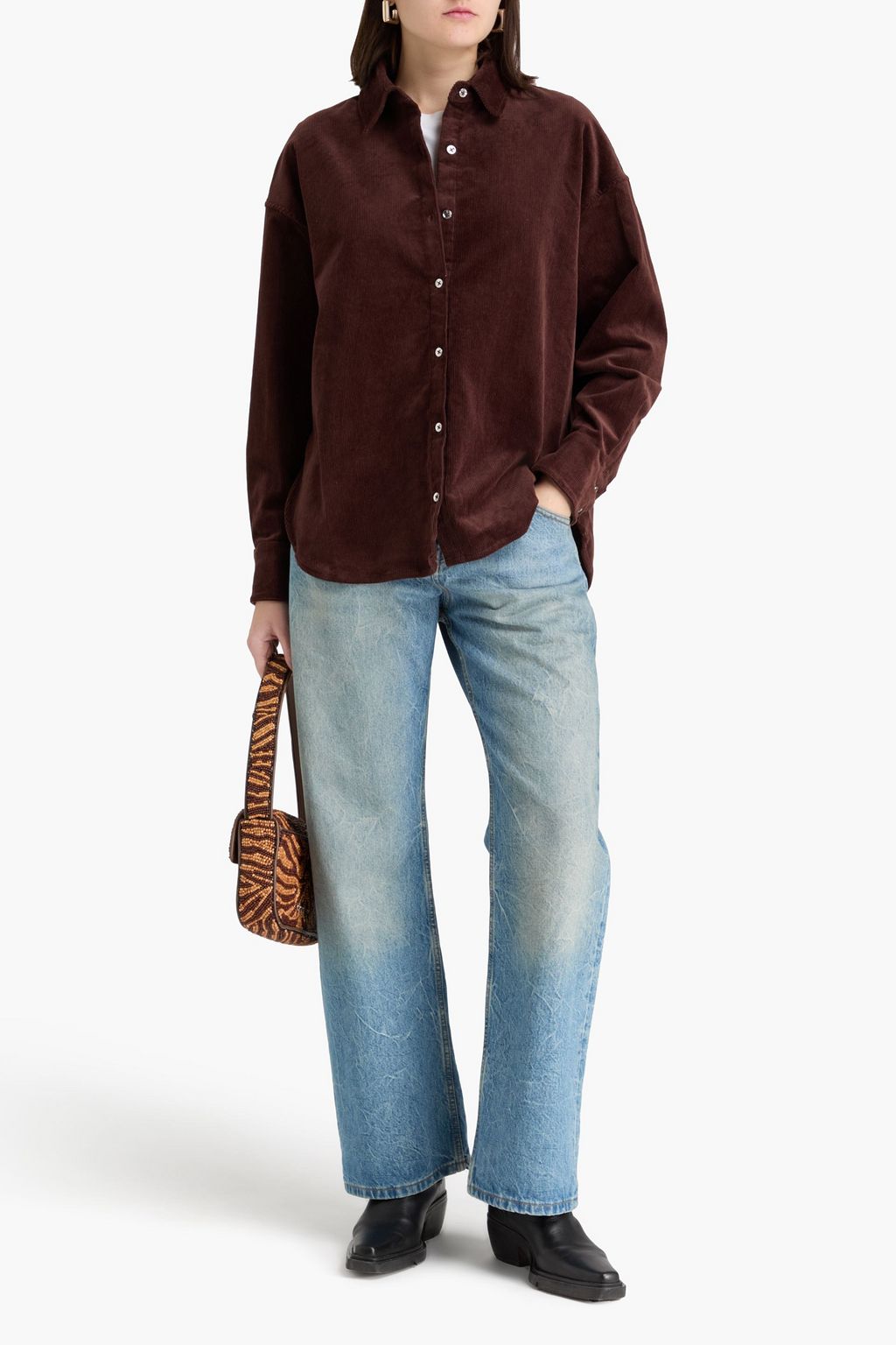 STAUD قميص "ماثيو" من المخمل المضلّع المصنوع من مزيج من القطن