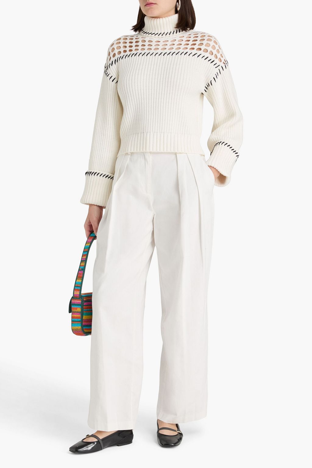 STAUD Open and ribbed-knit turtleneck sweater