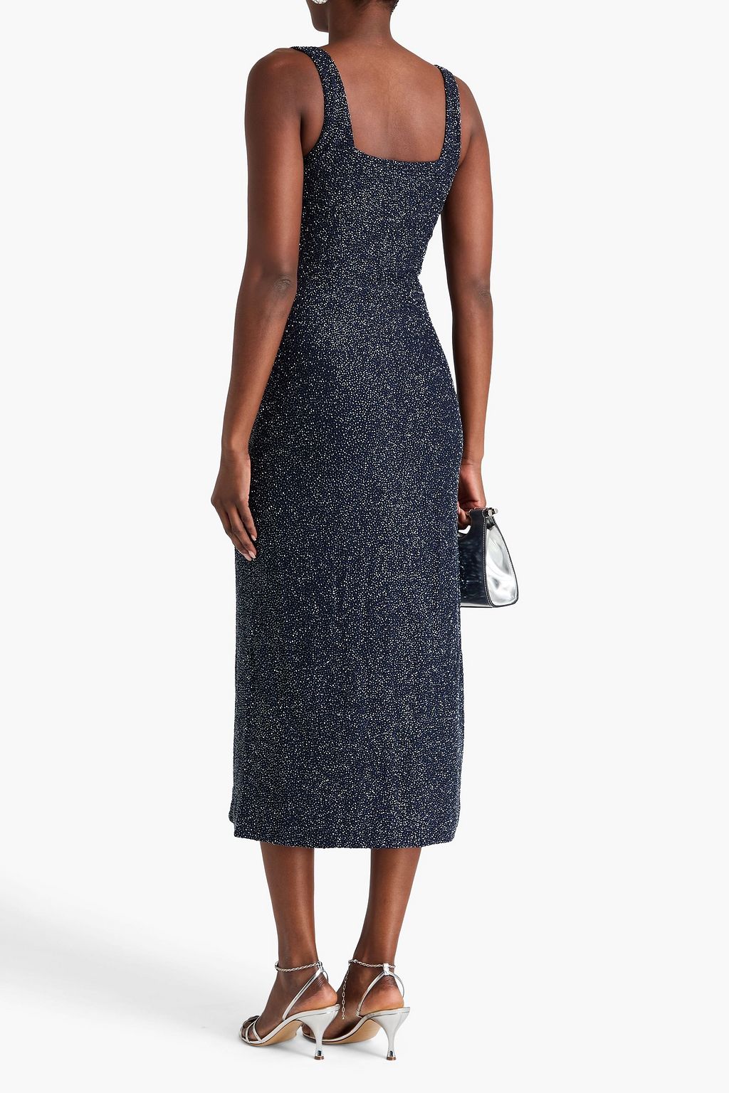 STAUD Le Sable bead-embellished stretch-tulle midi dress