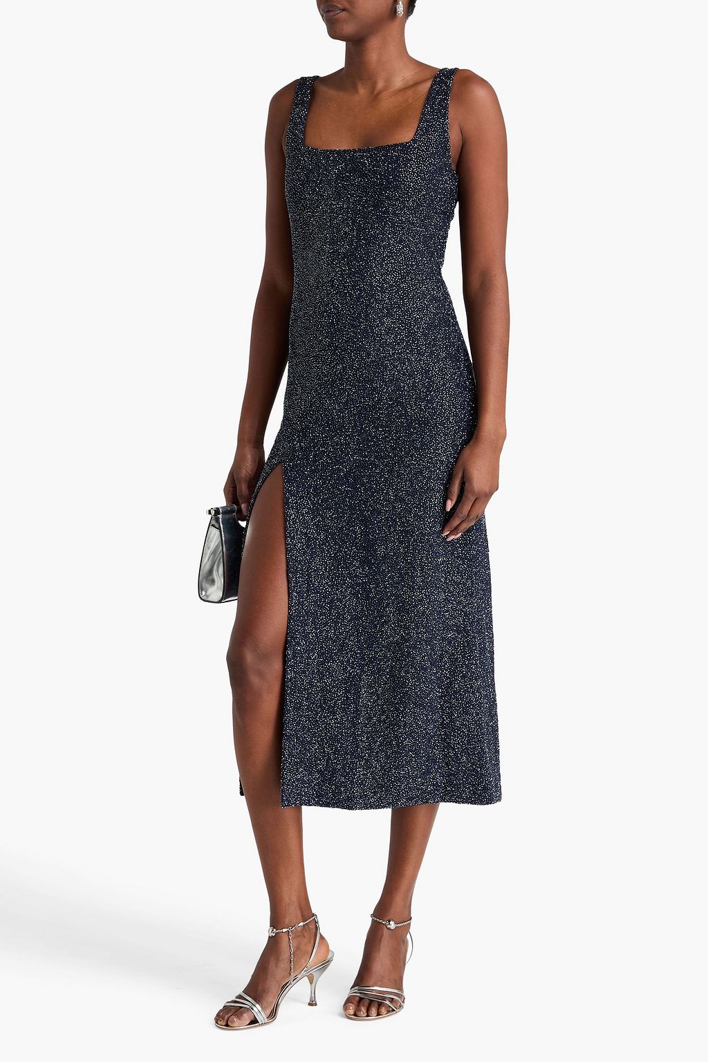 STAUD Le Sable bead-embellished stretch-tulle midi dress