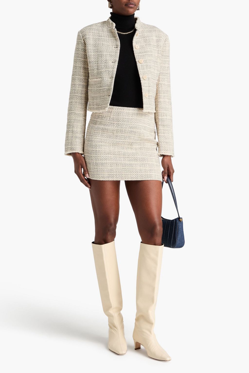 STAUD Anita cotton-tweed mini skirt