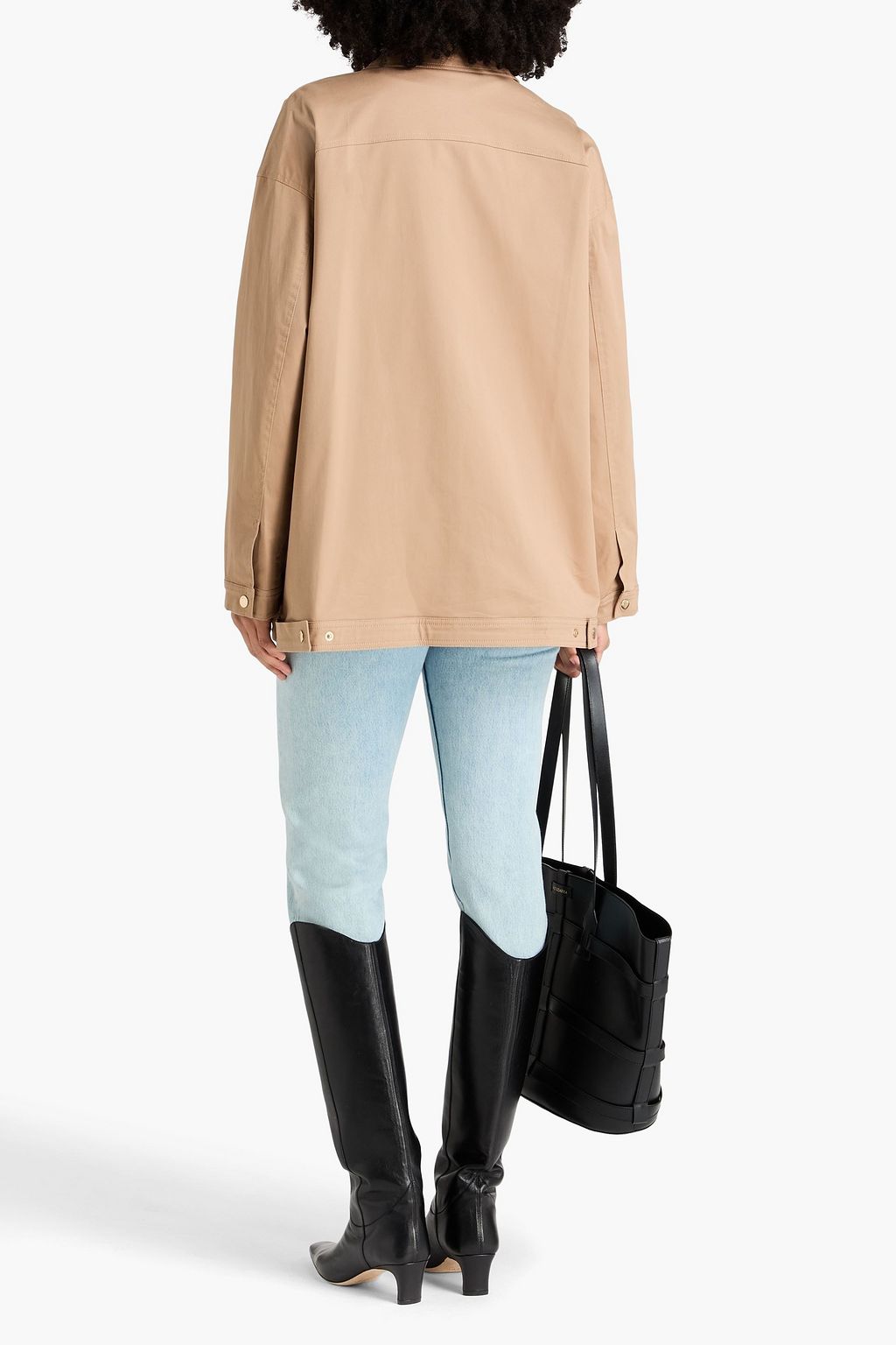 STAUD Estero leather-trimmed cotton-twill jacket