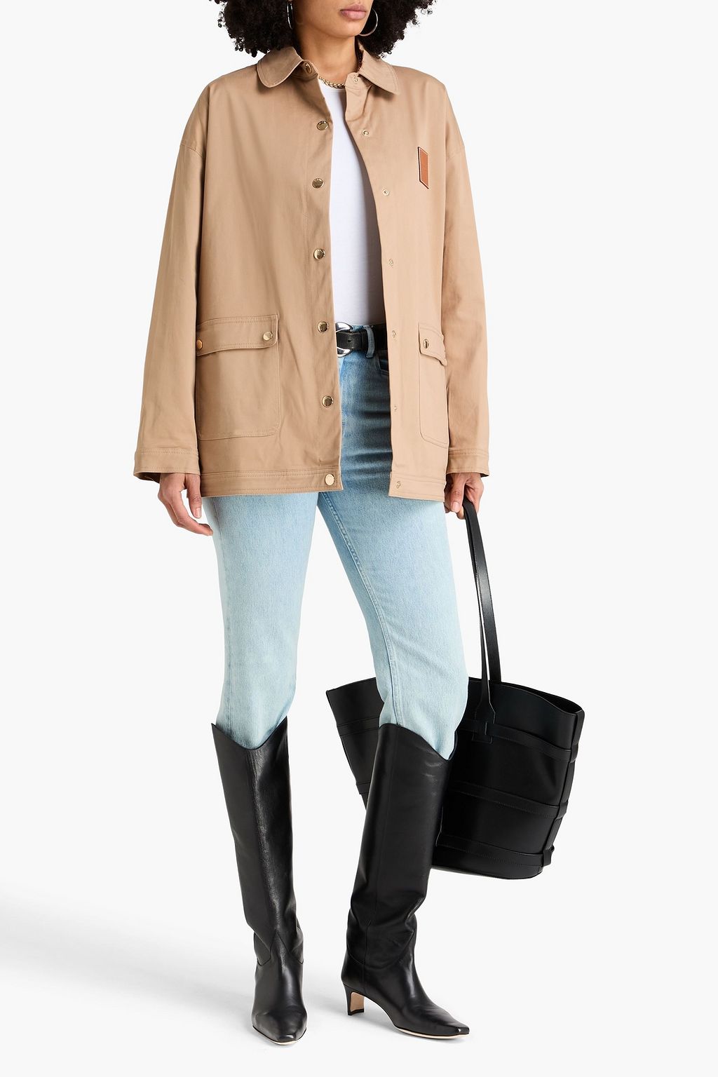 STAUD Estero leather-trimmed cotton-twill jacket