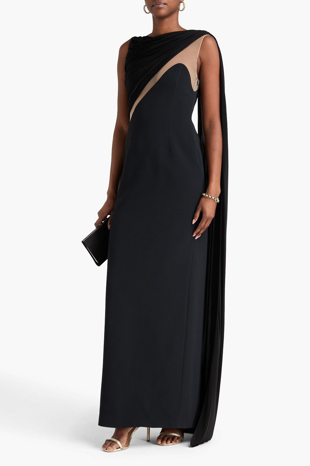 DAVID KOMA Draped tulle-trimmed cady gown
