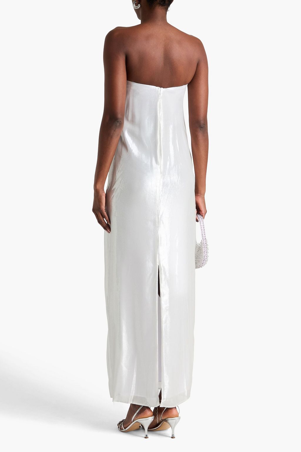 STAUD Casey strapless metallic silk-blend maxi dress