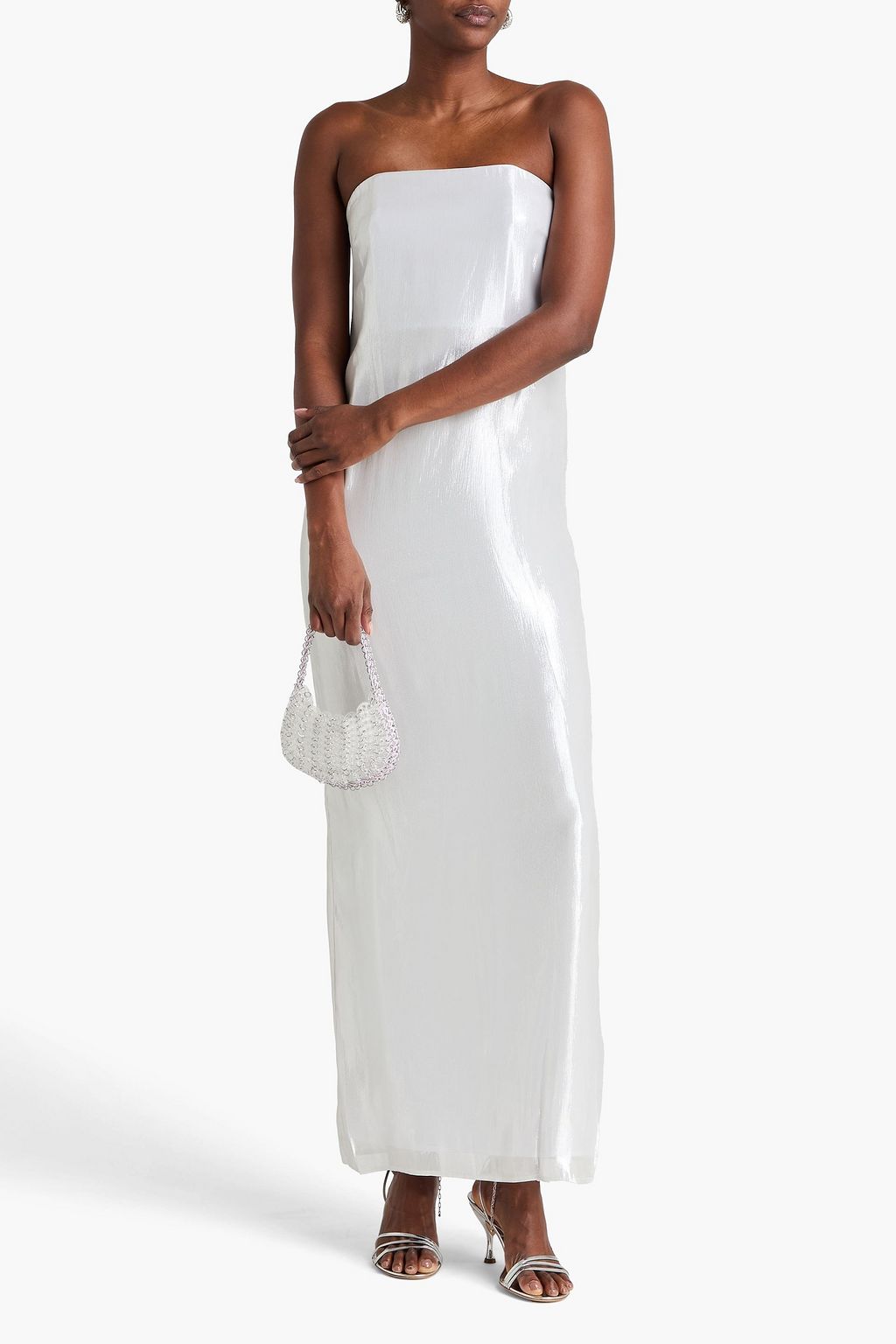 STAUD Casey strapless metallic silk-blend maxi dress