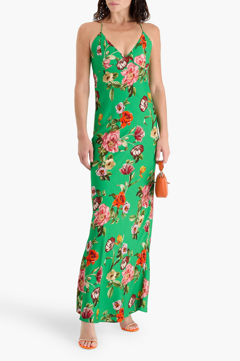 Alice And Olivia Paloma V Nk Cami Maxi Slip Dress Hamptons Floral In Green  | ModeSens