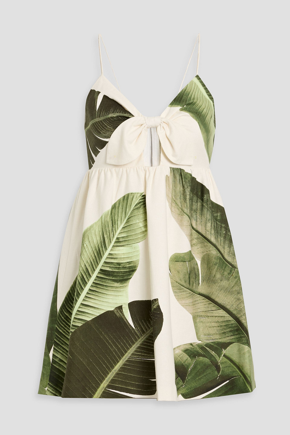 Alice And Olivia Melvina Bow-detailed Printed Linen-blend Mini Dress In White