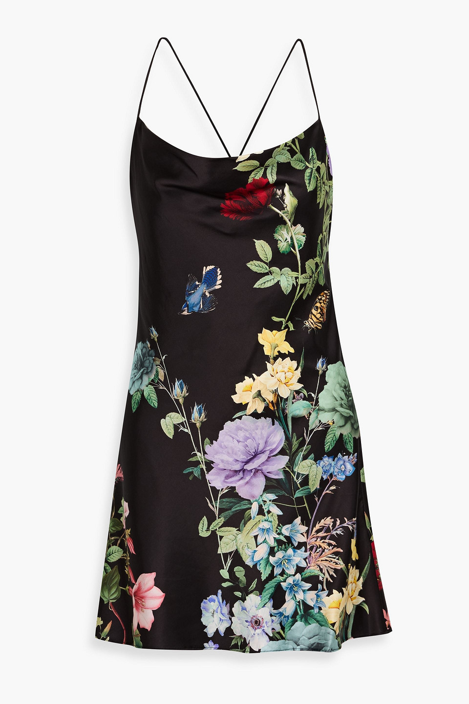 Alice And Olivia Harmony Printed Satin Mini Dress In Black