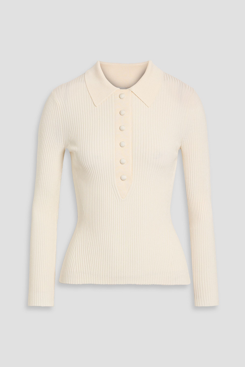 Zimmermann Ribbed-knit Polo Shirt In White