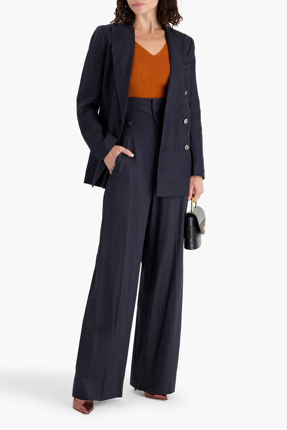 Alex Mill Anna Double-breasted Linen-twill Blazer In Blue