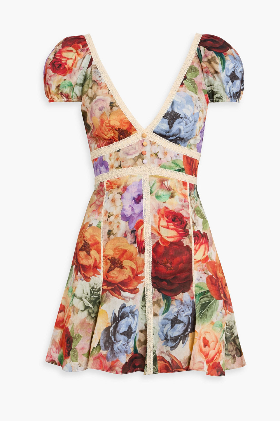 Alice And Olivia Lara Floral-print Cotton Mini Dress In Multi