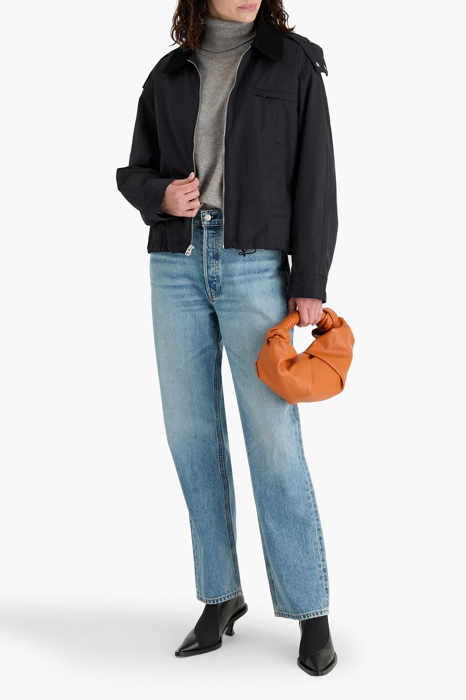 Alex Mill Kenzie Corduroy-trimmed Cotton-blend Hooded Jacket In Black