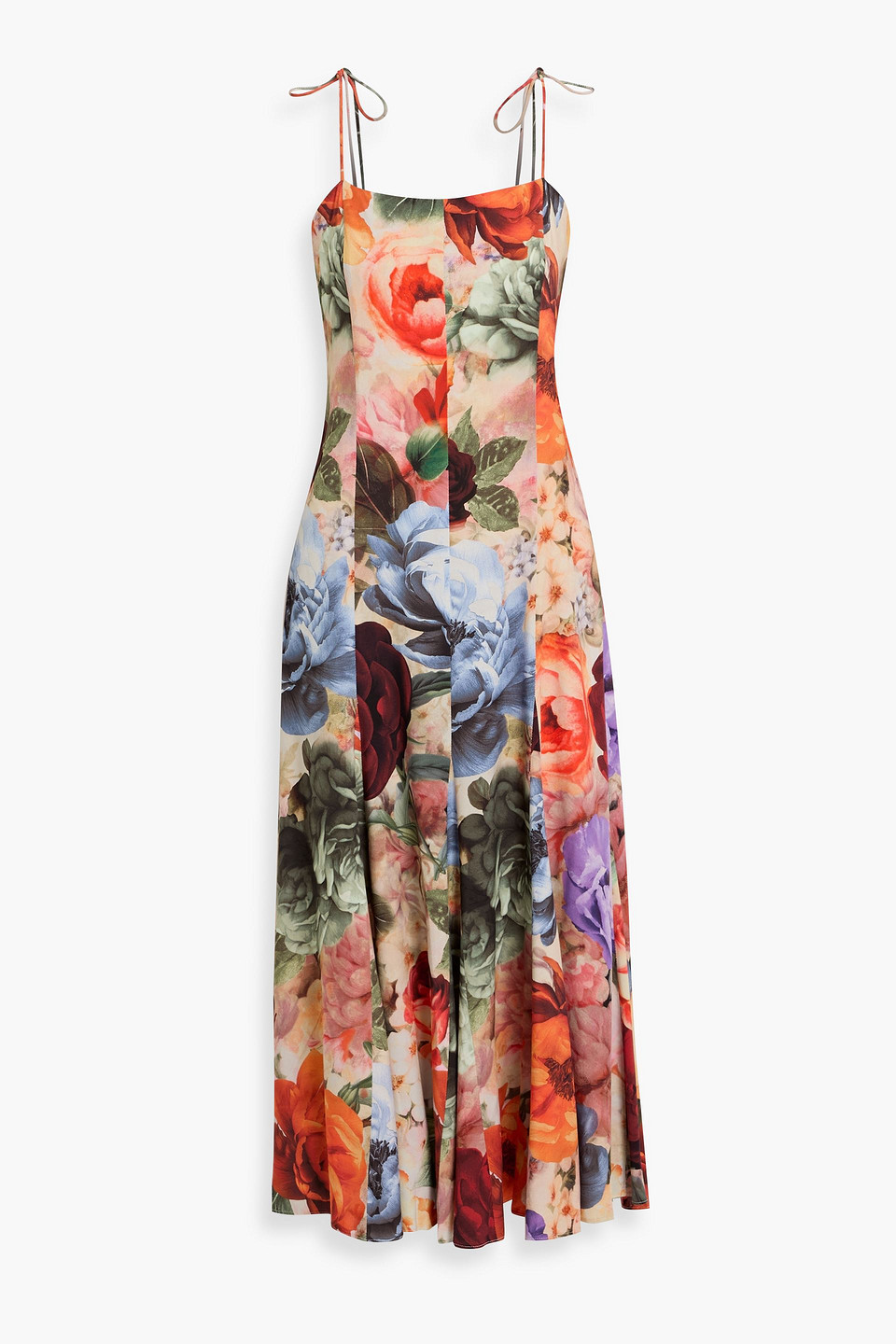 Alice And Olivia Jeanette Pleated Floral-print Crepe De Chine Midi Dress In Multi