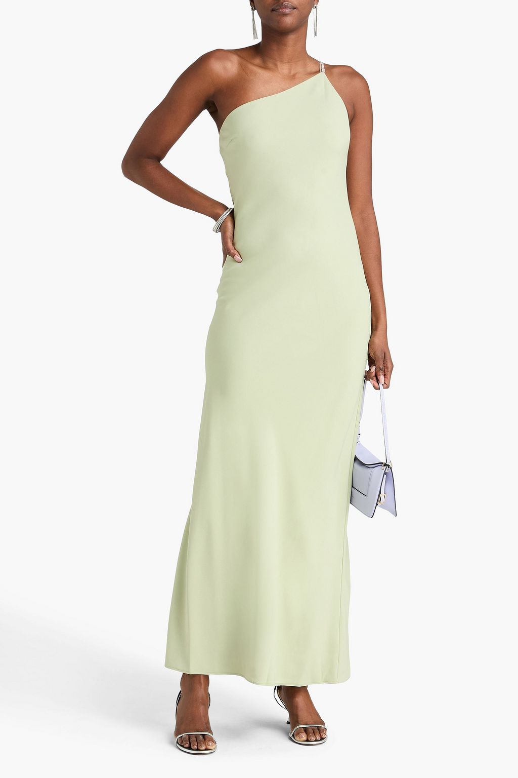staud elodie one shoulder dress STAUD Elodie one-shoulder bead-embellished crepe maxi dress