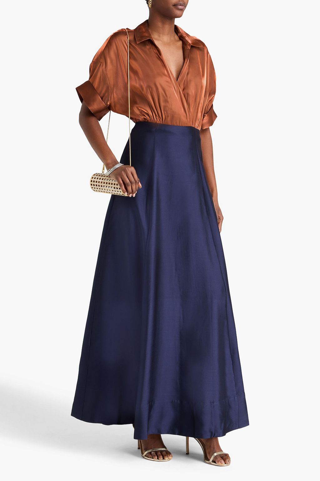 STAUD Shubert two-tone twill and organza maxi dress