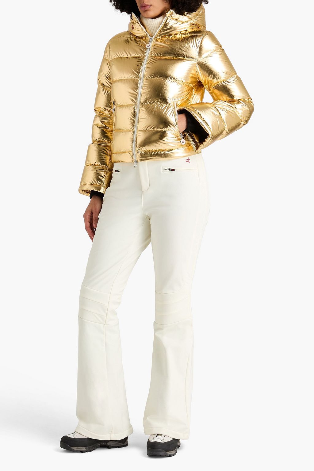 PERFECT MOMENT Metallic quilted shell hooded ski jacket