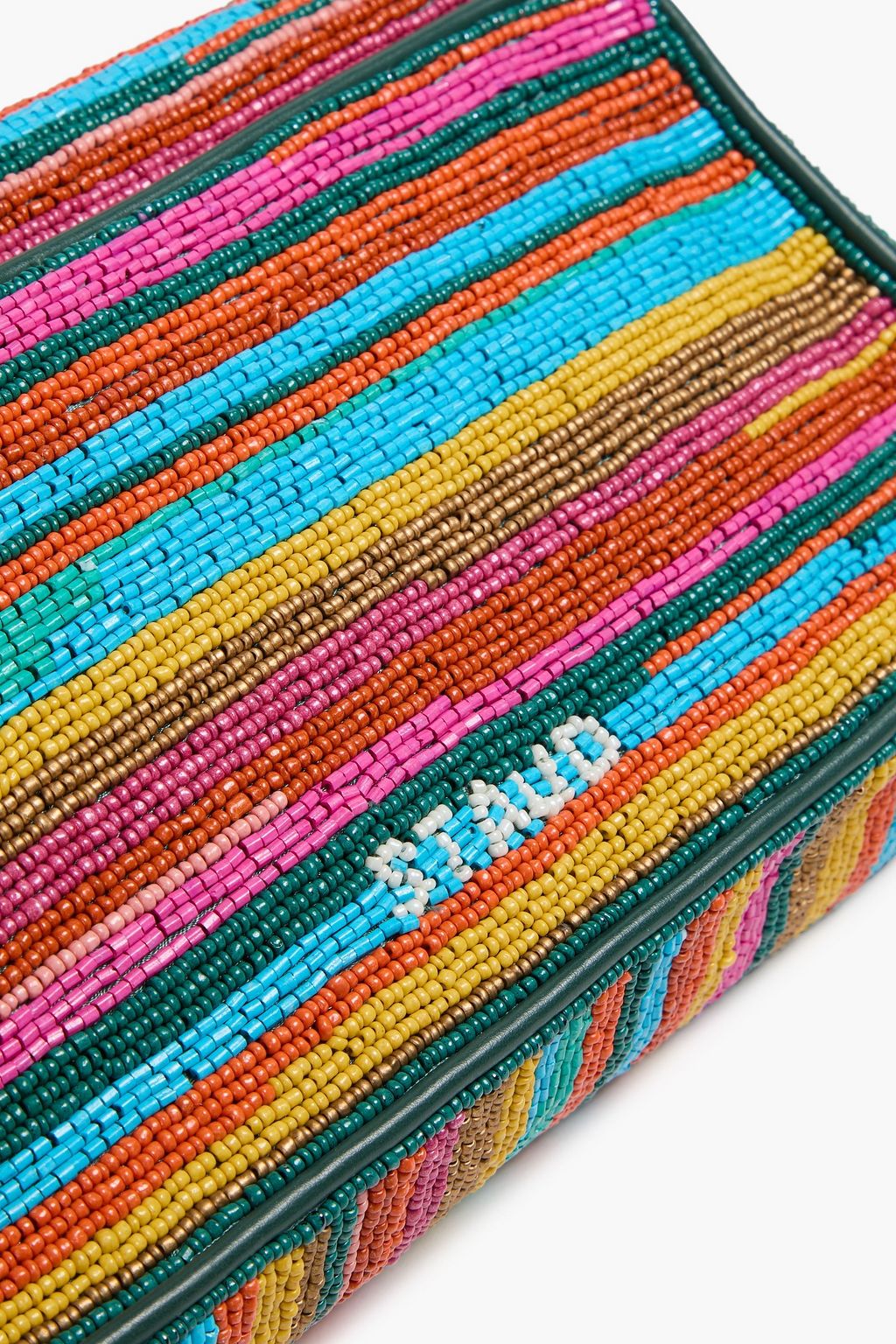 STAUD Tommy beaded satin and leather shoulder bag