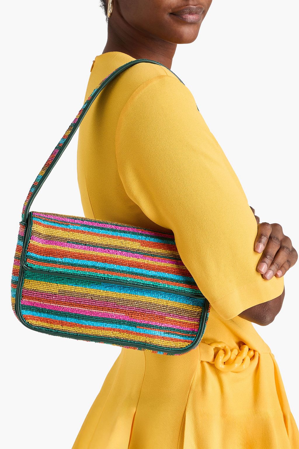 STAUD حقيبة كتف "تومي" من الجلد والساتان مبطّنة ومزينة بالخرز