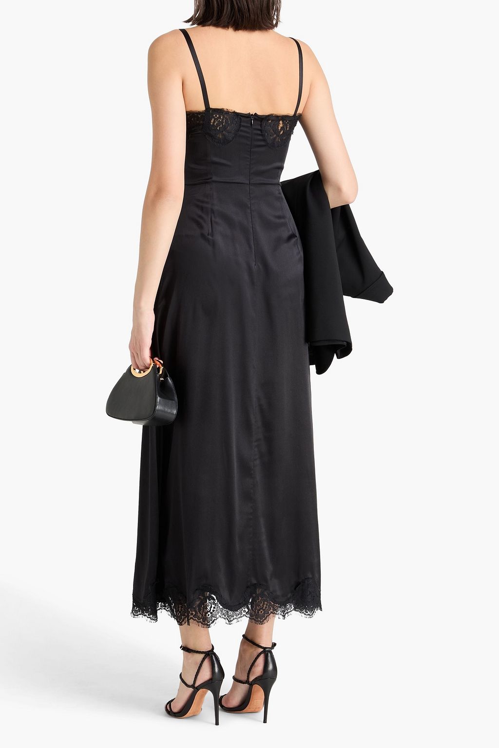 DOLCE&GABBANA Lace-trimmed silk-blend crepe de chine maxi slip dress