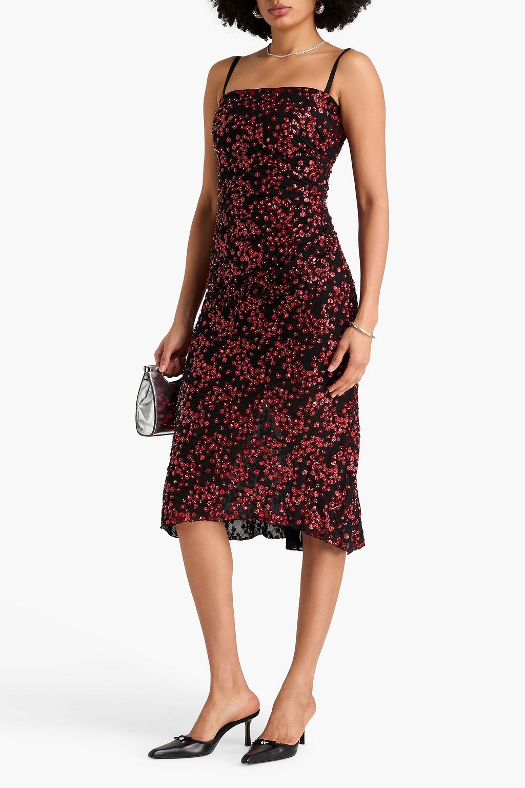 STAUD Florentina embellished draped stretch-tulle midi dress