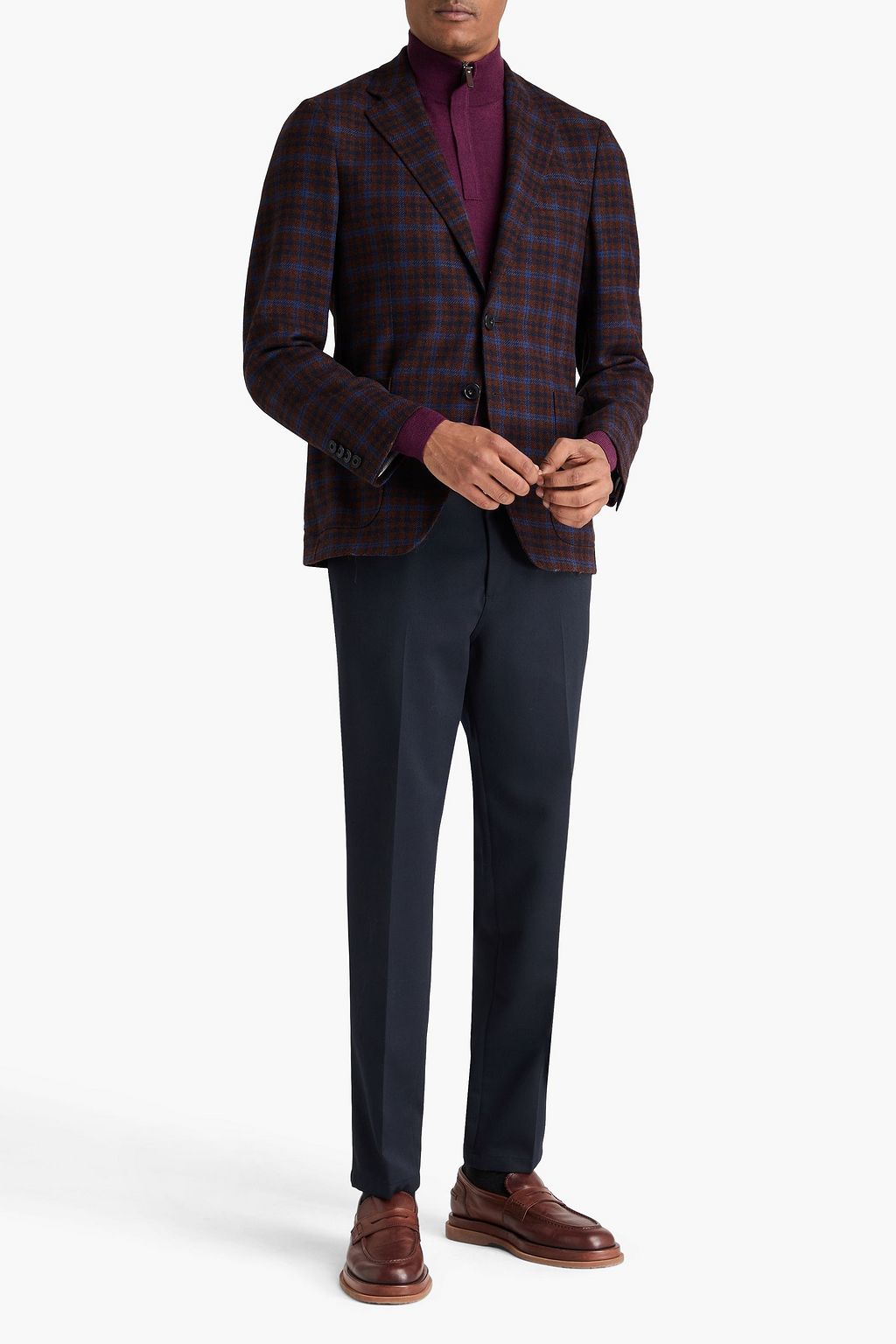 CANALI Checked wool and cashmere-blend tweed blazer