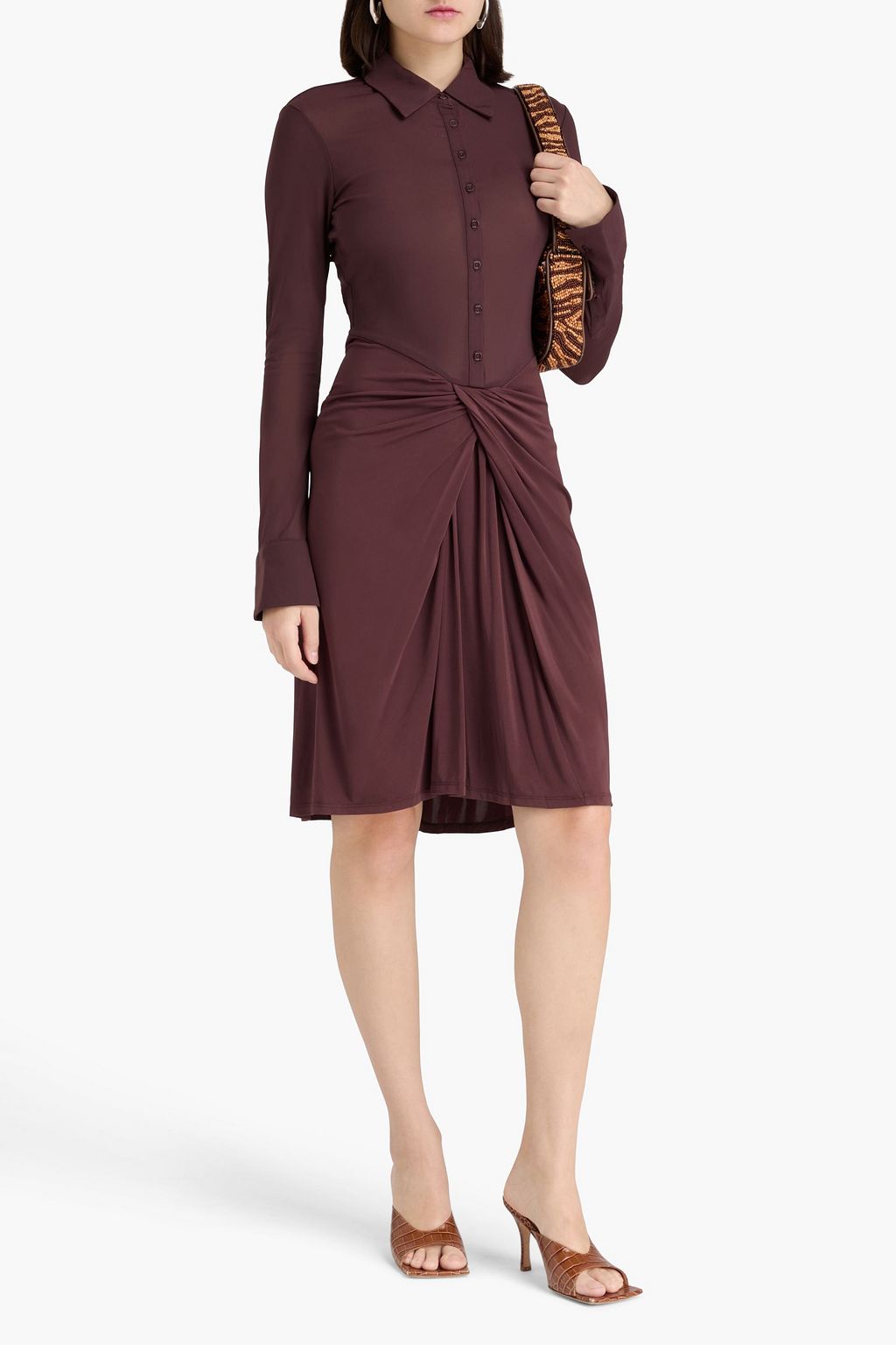 STAUD Brendan draped jersey and mesh shirt dress