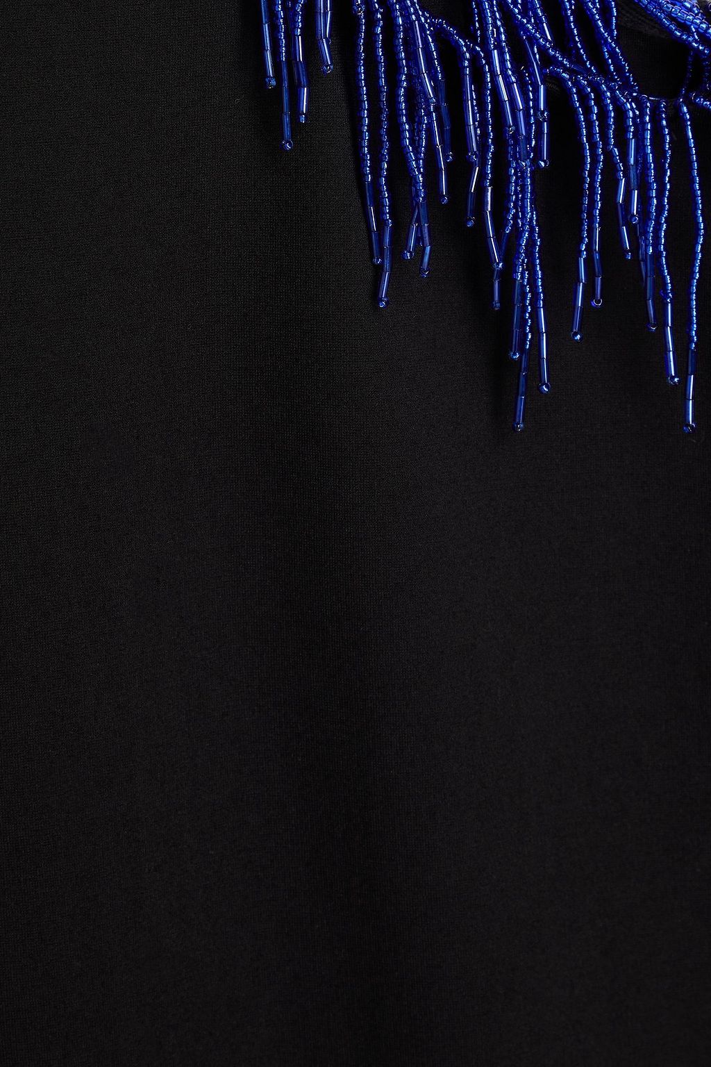 STAUD Fringed bead-embellished cutout jersey midi dress