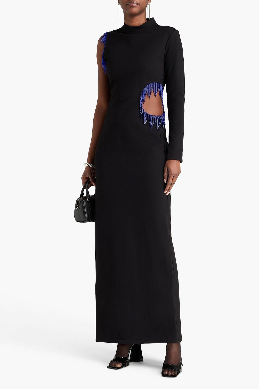 STAUD Fringed bead-embellished cutout jersey midi dress