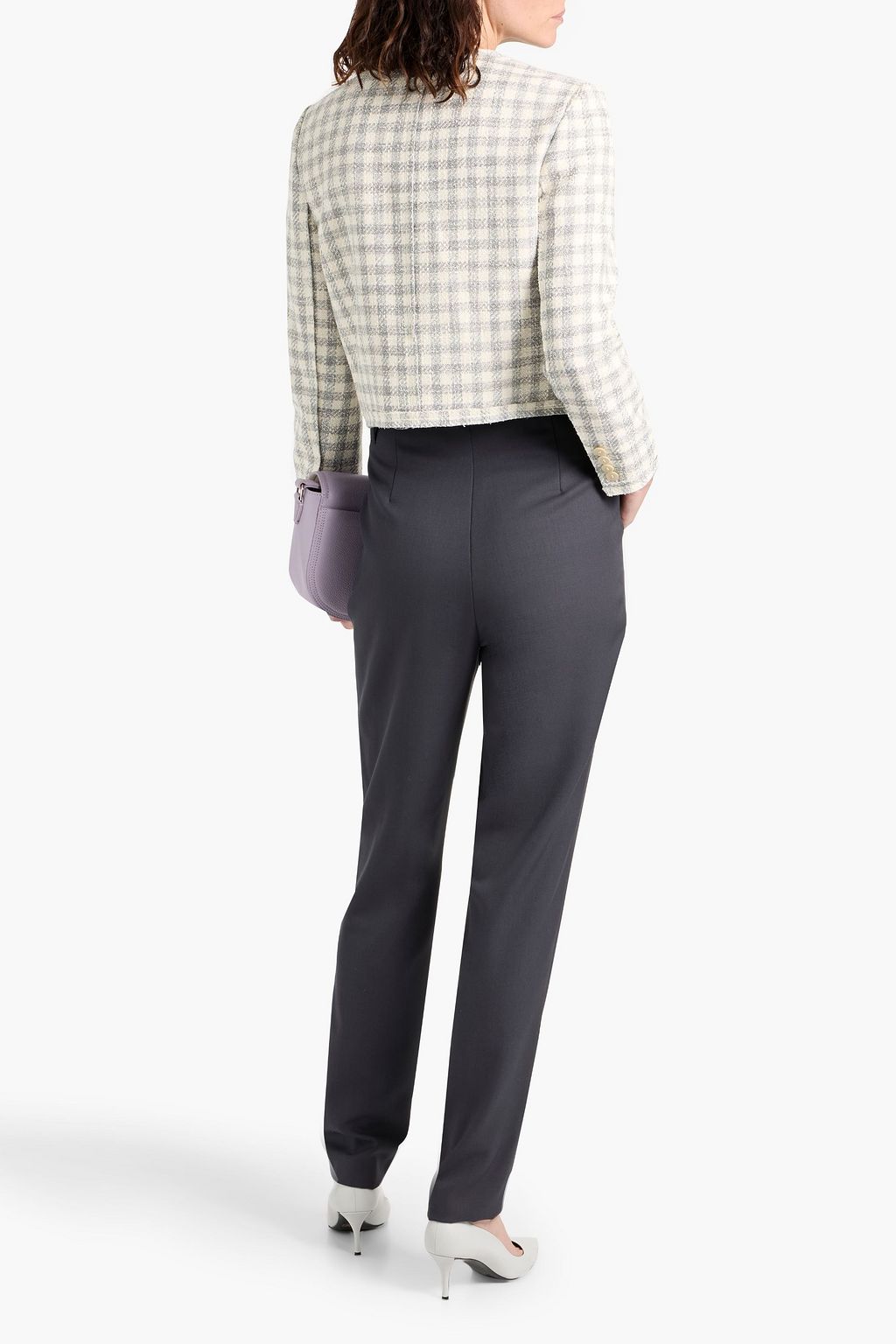 THEORY Cropped gingham cotton-blend tweed jacket