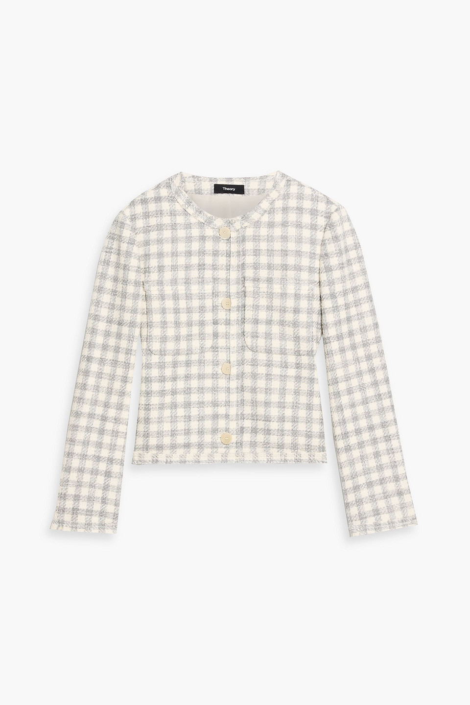 Theory Cropped Gingham Cotton-blend Tweed Jacket In Pattern