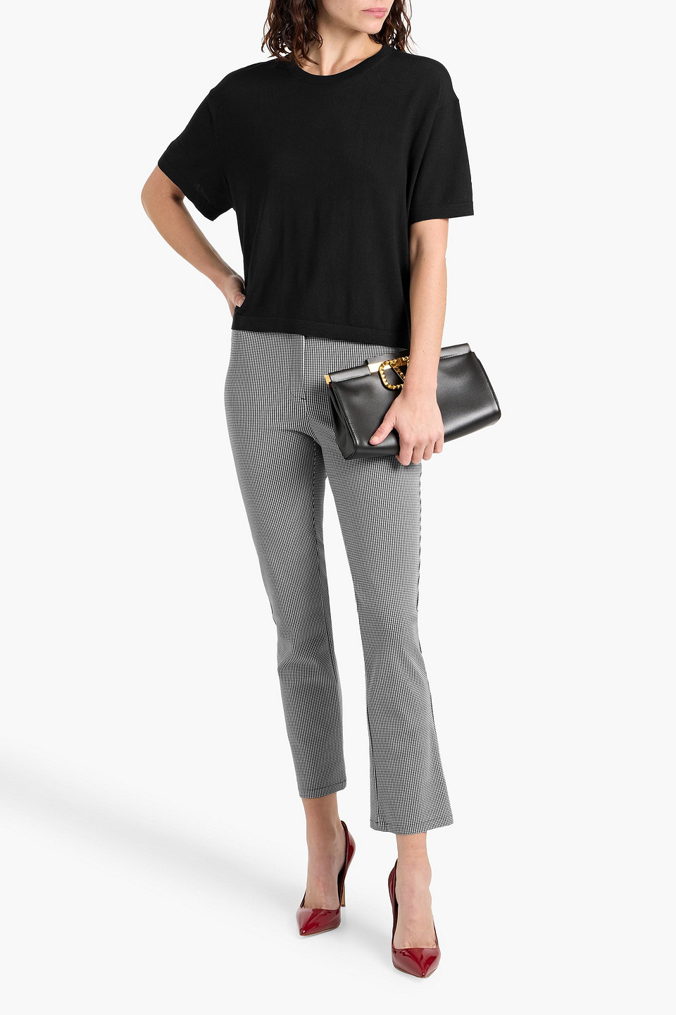 Theory Houndstooth Cady Kick-flare Pants In Gray