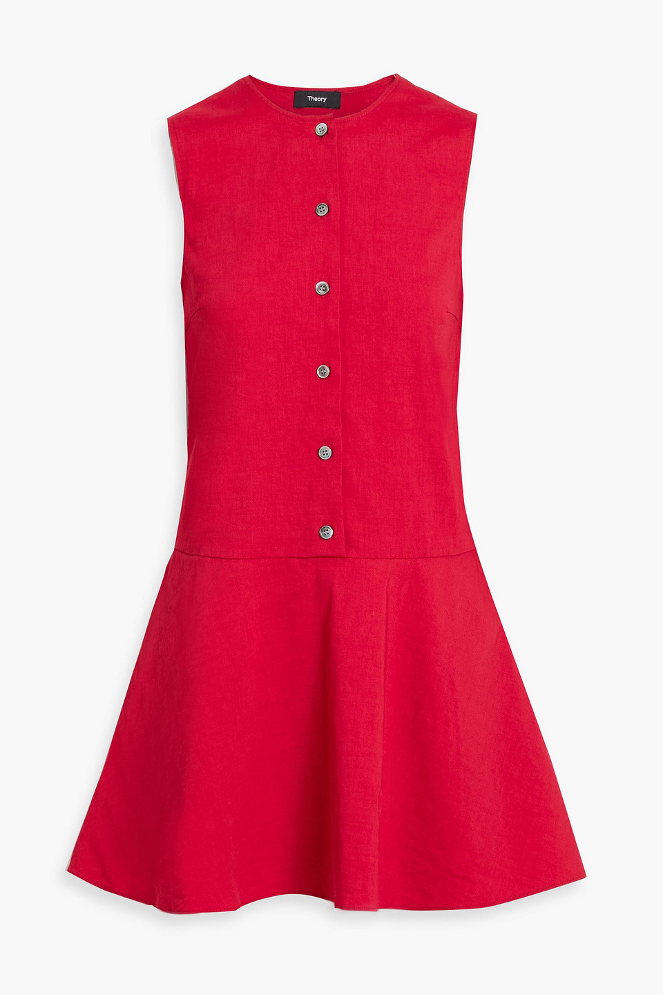 Theory Flared Linen-blend Mini Dress In Red