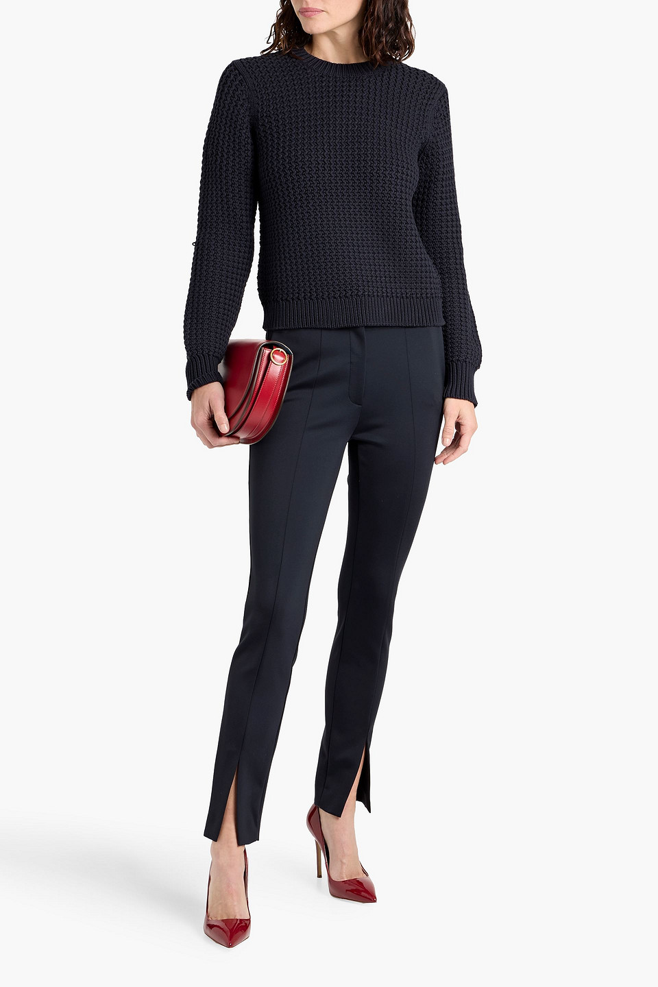 Theory Textured-knit Cotton-blend Sweater In Black