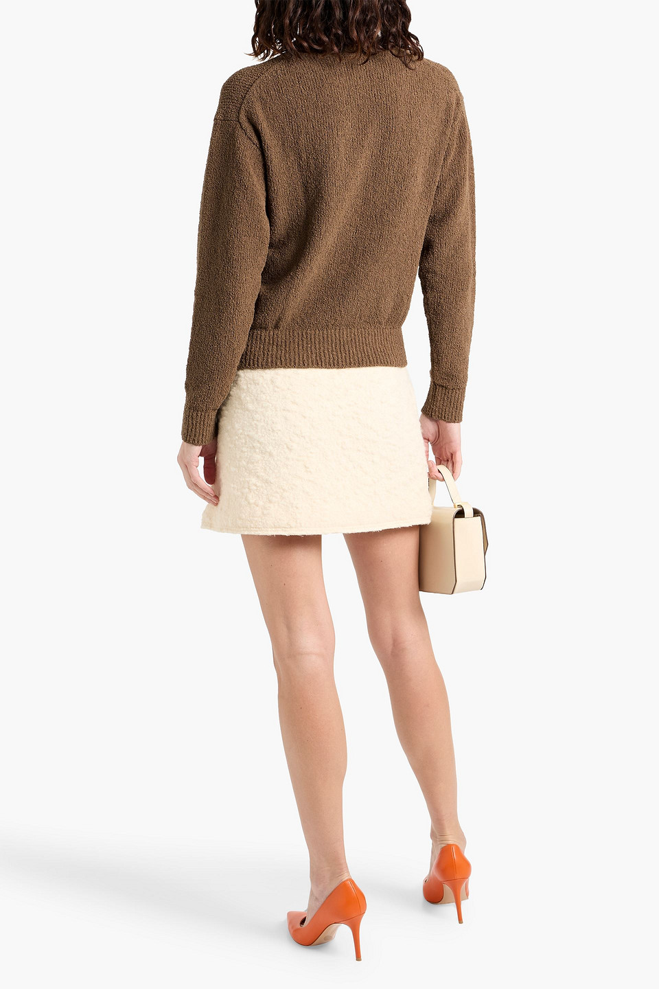 Theory Bouclé-knit Cotton-blend Sweater In Brown