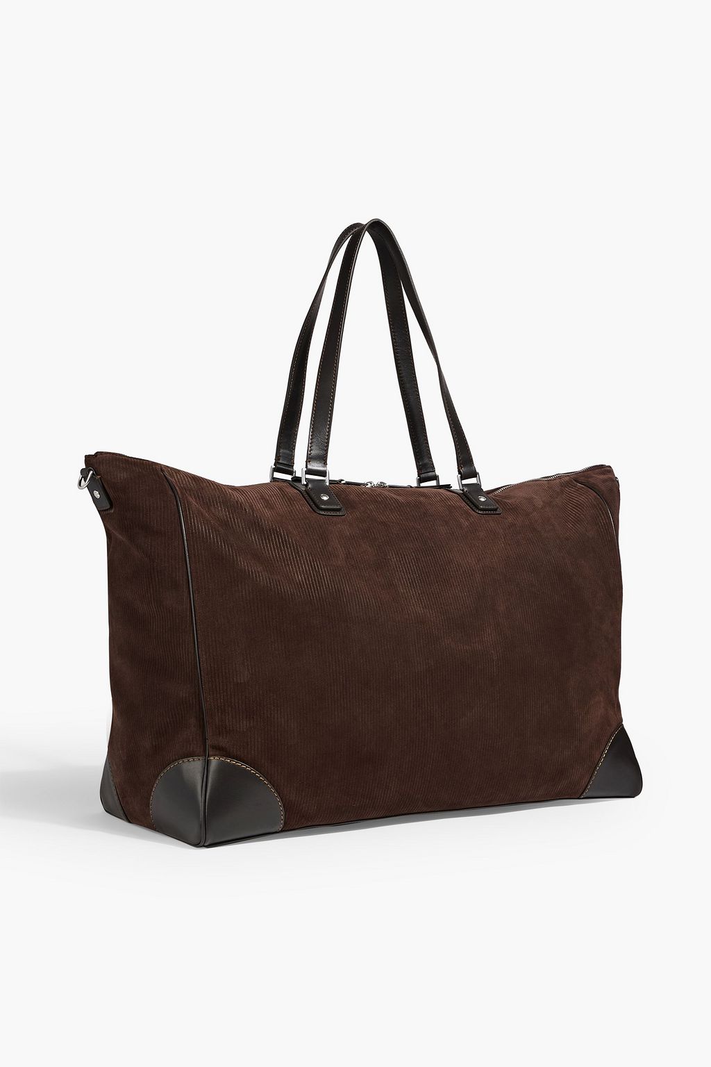 PAUL SMITH Leather-trimmed ribbed suede duffle bag
