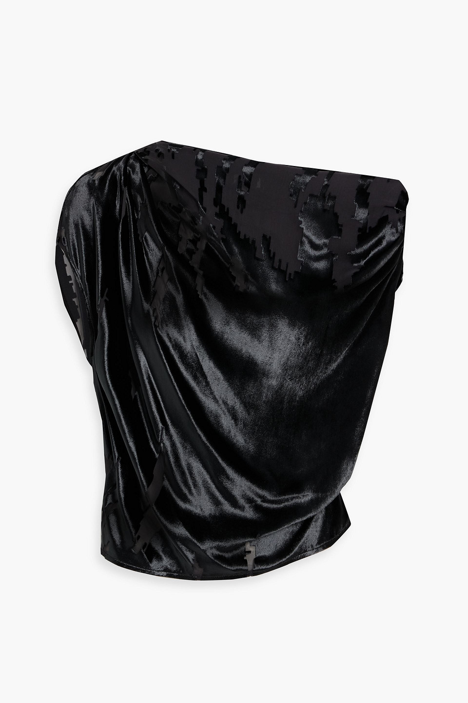 The Sei One-shoulder Draped Devorã©-velvet Top In Black