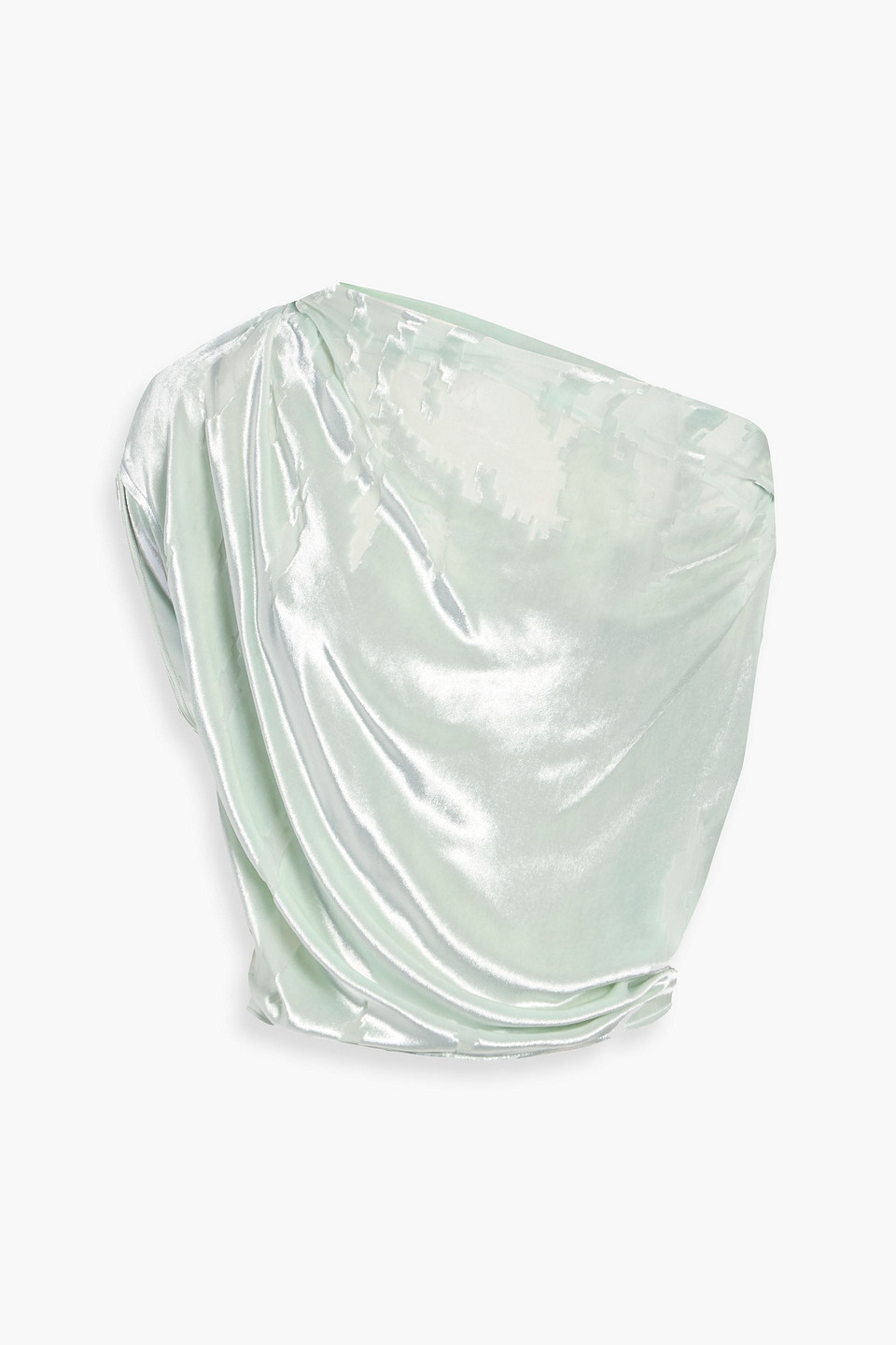 The Sei One-shoulder Draped Devorã©-velvet Top In Green