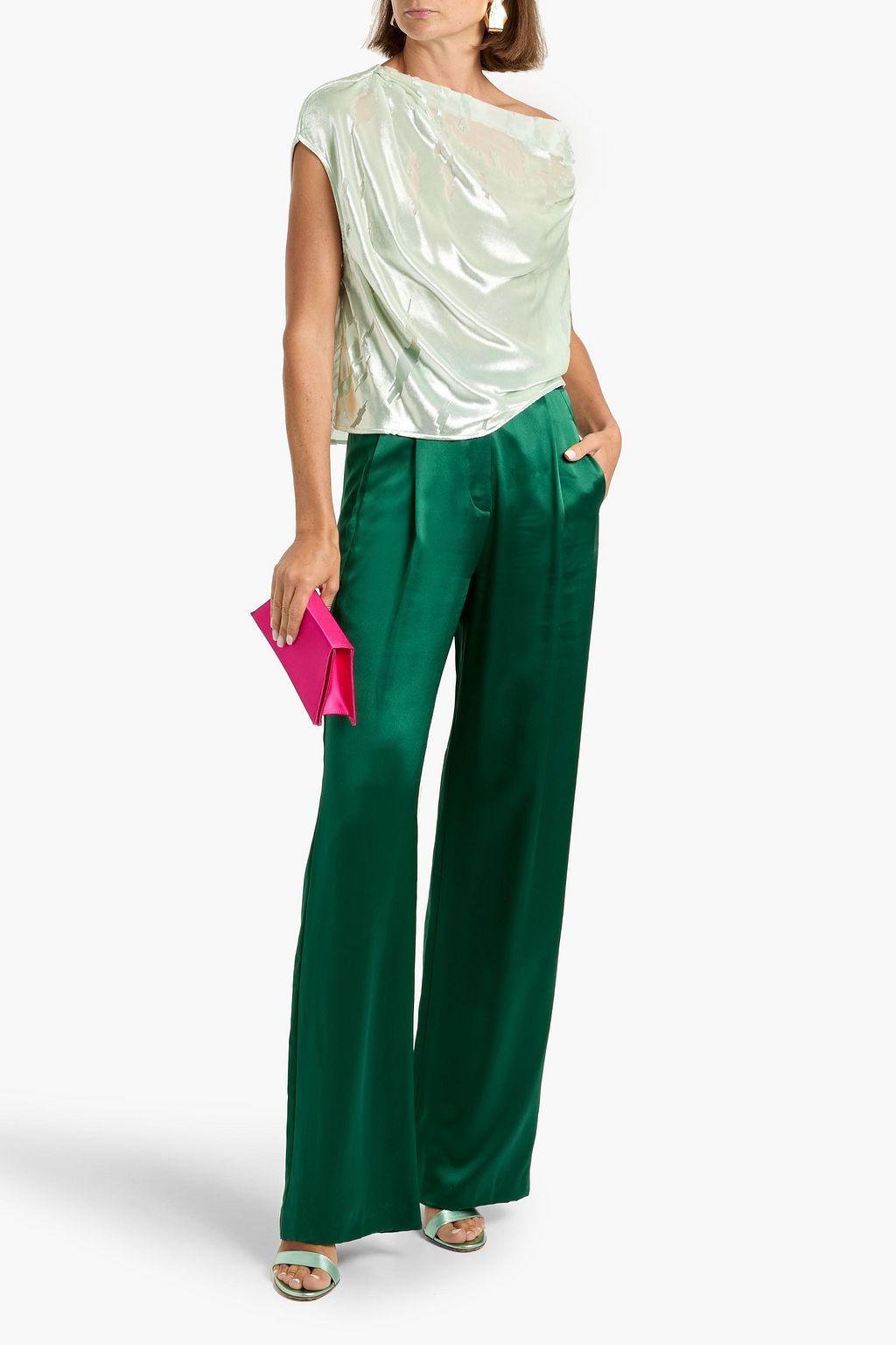 THE SEI One-shoulder draped devoré-velvet top