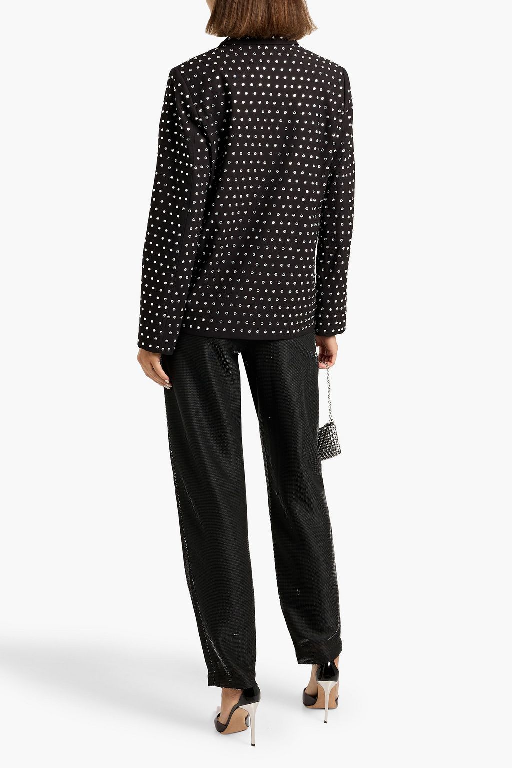 THE SEI Double-breasted crystal-embellished twill blazer