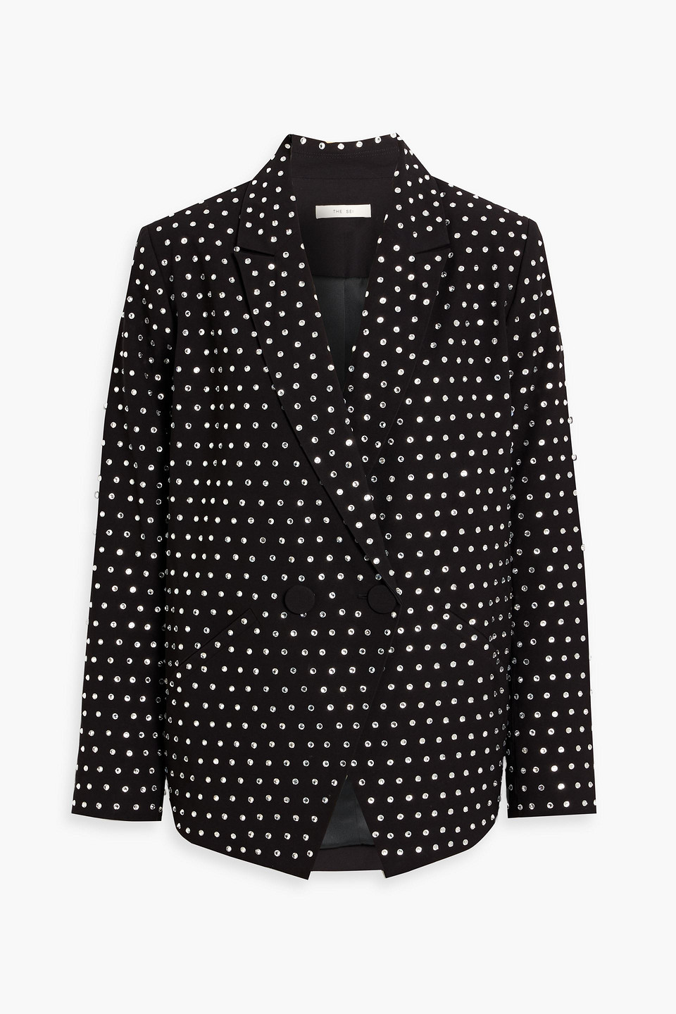 The Sei Double-breasted Crystal-embellished Twill Blazer In Black