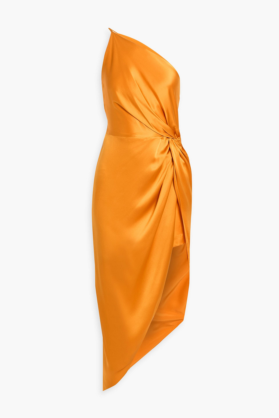 Michelle Mason One-shoulder Twisted Silk-satin Dress In Orange