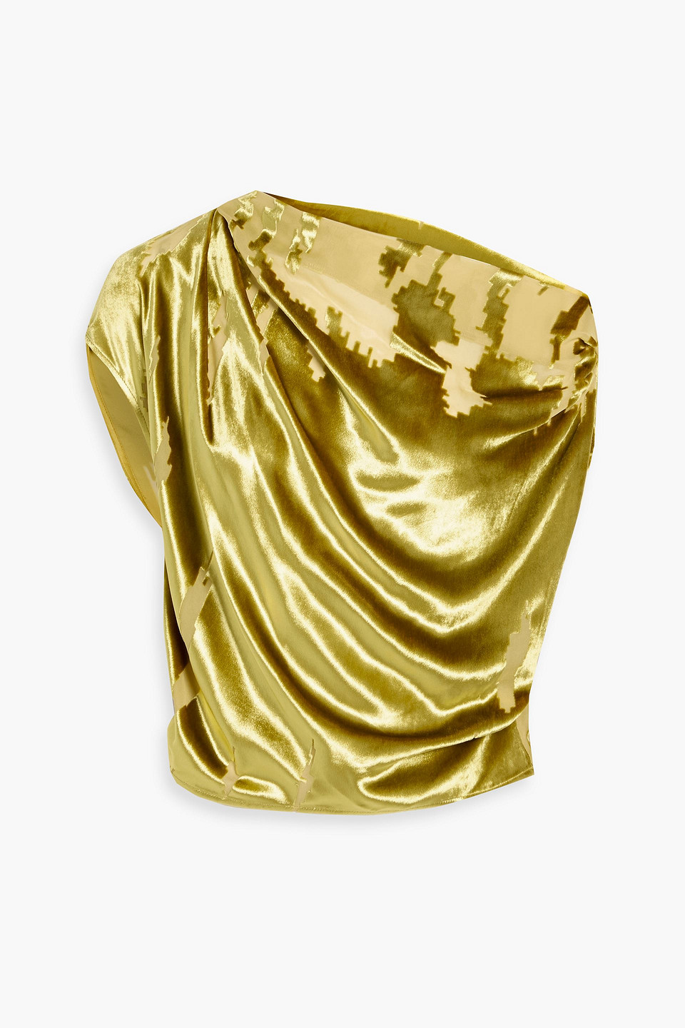 The Sei One-shoulder Draped Devorã©-velvet Top In Green