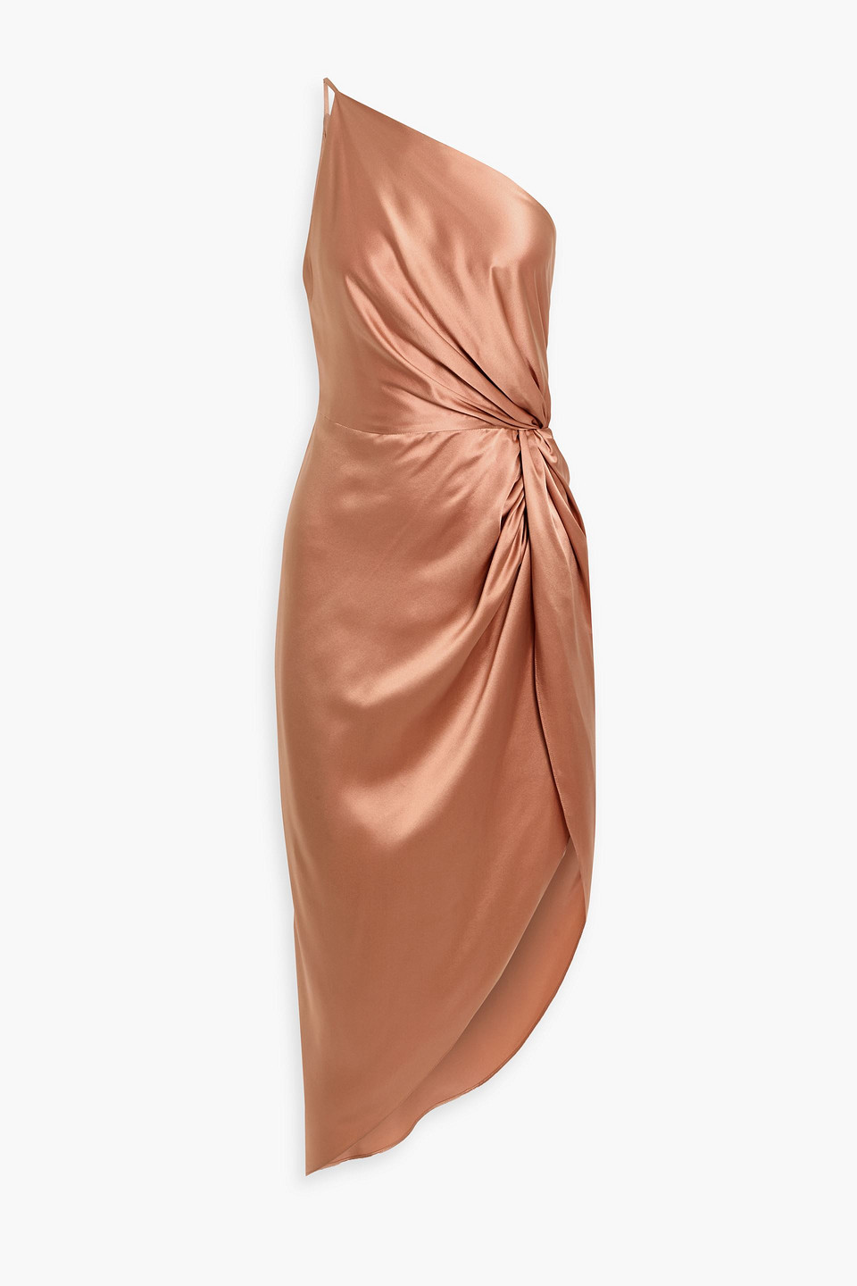 Michelle Mason One-shoulder Twisted Silk-satin Dress In Pink