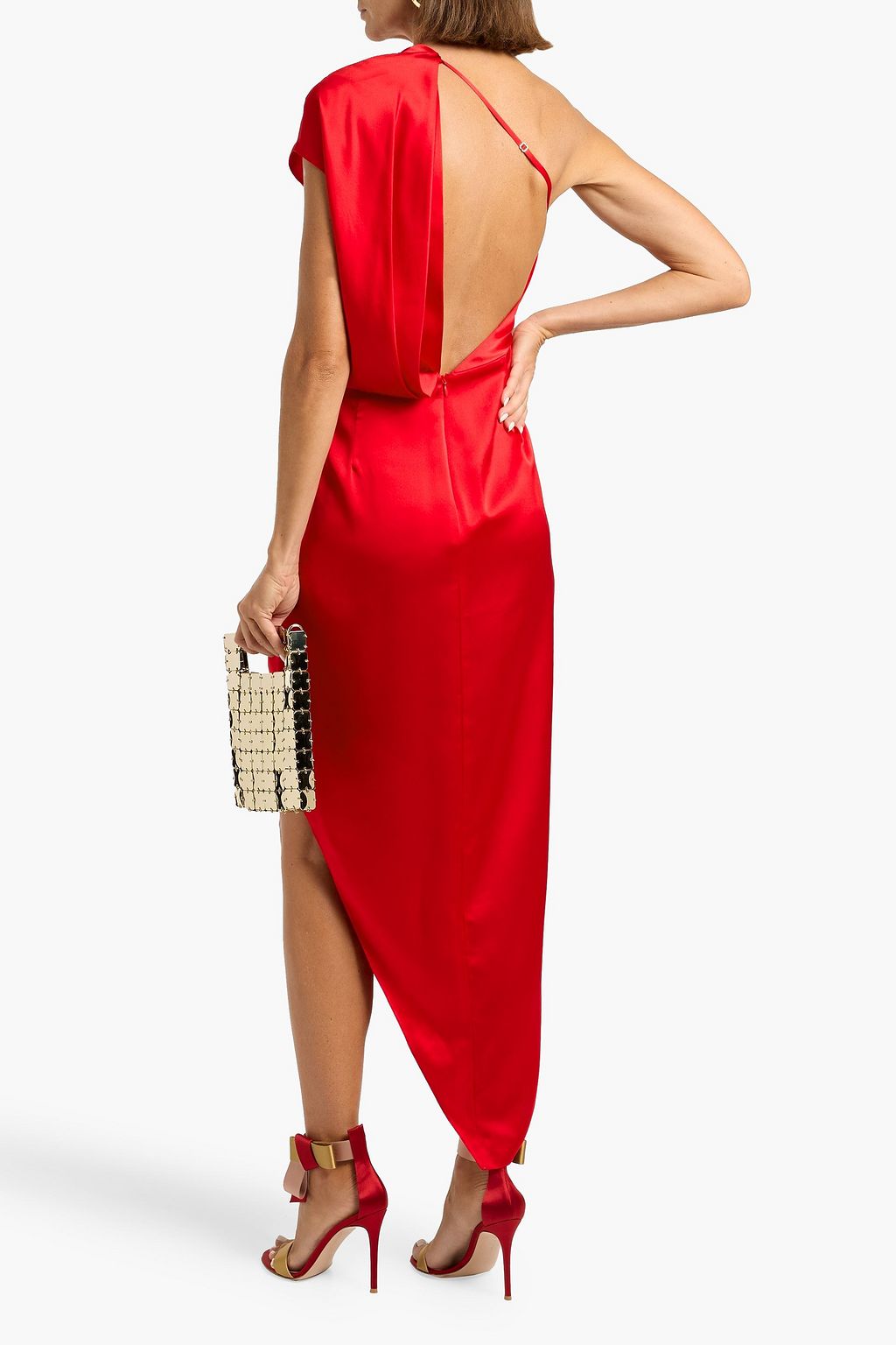 MICHELLE MASON One-shoulder open-back silk-satin maxi dress